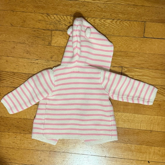 GAP Baby Pink White Hooded Knit Cardigan Heart Bear Ears Girls 6–12 Months - Picture 2 of 3
